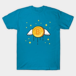 Flying Gold Bitcoin Cartoon Vector Icon Illustration T-Shirt